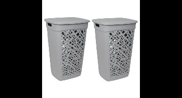 EDA Wasmand met deksel - 2x - grijs - 60 liter - kunststof