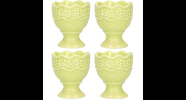 Eierdop - 4x - porselein - pastel groen - 5,5 x 6,5 cm