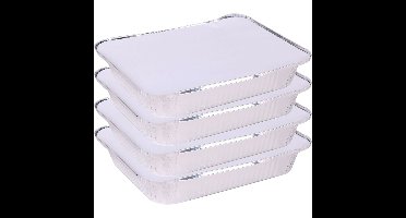 Elite Meal prep bewaar bakjes - Aluminium - 4x - 33 x 25 x 5 cm - met deksel