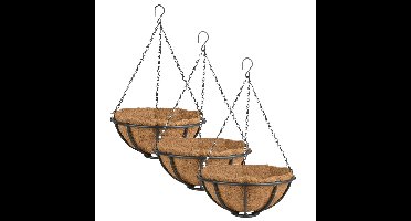 Esschert Design Hanging basket - 3x - metaal - zwart - 30 cm