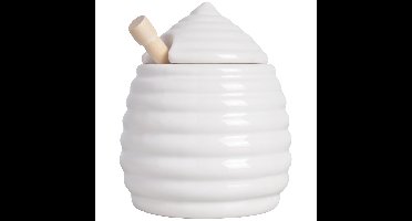 Esschert Design Honingpot incl lepel - wit - keramiek/hout - 400 ml