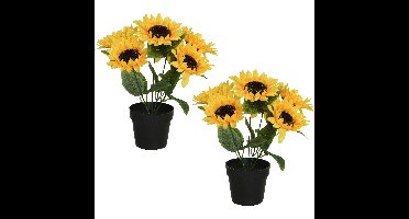 Everlands kunst zonnebloemen 28 cm - 2x stuks