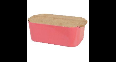 Excellent Houseware Broodtrommel met snijplank - rood - bamboe/kunststof - 33 x 18 x 12 cm