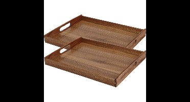 Excellent Houseware dienblad - bamboe hout - 2x - 40 x30 x 5cm - bruin