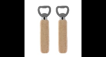 Excellent Houseware Flessenopener - 2x - RVS - eikenhout - 14 cm - bieropener