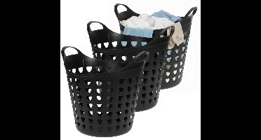 Excellent Houseware Flexibele wasmand - 3x - zwart - 26 liter