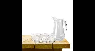 Excellent Houseware karaf schenkkan glas 1000 ml met 6x stuks waterglazen
