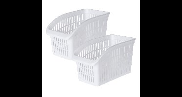 Excellent houseware Koelkast/keuken organizer open mand - 2x - wit - kunststof - L29 x B16 x H17 cm