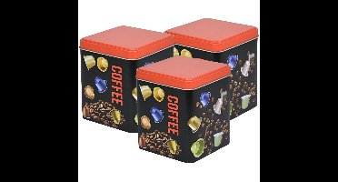 Excellent Houseware Koffie cupjes bewaarblik - 3x - zwart