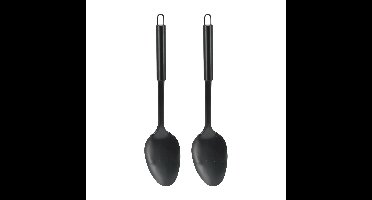 Excellent Houseware Kook/keuken gerei - 2x - opschep lepel - zwart - RVS - 32 cm