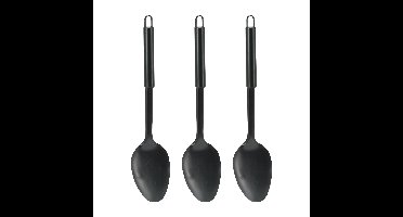 Excellent Houseware Kook/keuken gerei - 3x - opschep lepel - zwart - RVS - 32 cm