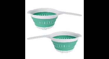 Excellent Houseware opvouwbaar vergiet - 2x - wit/mintgroen - tpe - 37 x 19 cm