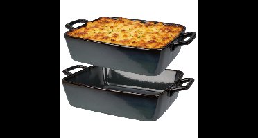 Excellent Houseware ovenschaal - 2x - zwart - 29 x 18 x 6 cm