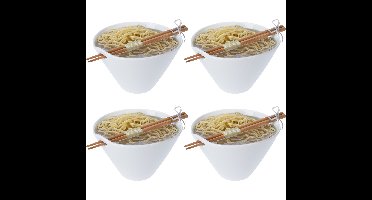 Excellent Houseware Ramen bowl - 4x - inclusief chopsticks - porselein - noodle kom set