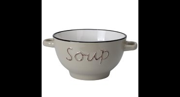 Excellent Houseware soepkom gres - bruin - porselein - D14 cm