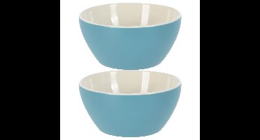 Excellent Houseware Soepkommen/schaaltjes - 2x - Acapulco - porselein - D14 x H6.5 cm - blauw