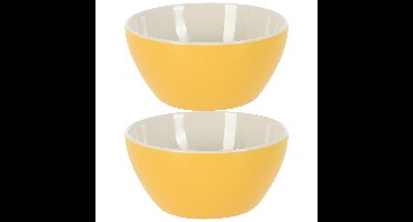 Excellent Houseware Soepkommen/schaaltjes - 2x - Acapulco - porselein - D14 x H6.5 cm - geel