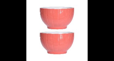 Excellent Houseware Soepkommen/schaaltjes - 2x - Venice - keramiek - D14 x H8 cm - steenrood
