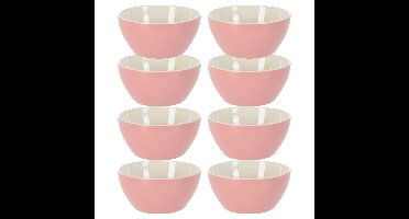 Excellent Houseware Soepkommen/schaaltjes - 8x - Acapulco - porselein - D14 x H6.5 cm - lichtroze