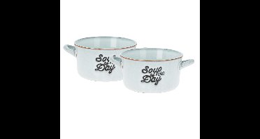 Excellent Houseware Soepkommen/serveer schaaltjes - 2x - porselein - 500ml - lichtblauw