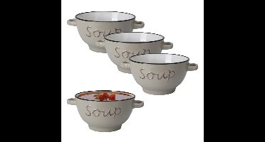 Excellent Houseware Soepkommen/serveer schaaltjes - 4x - Gres - porselein - D14 x H78 cm - bruin