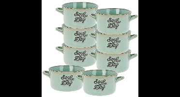 Excellent Houseware Soepkommen/serveer schaaltjes - 8x - porselein - 500ml - lichtgroen