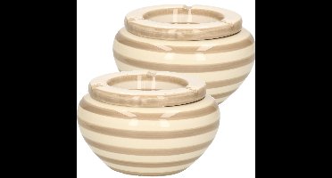 Excellent Houseware Stormasbak gestreept - 2x - beige/wit - Dia 14 cm - keramiek