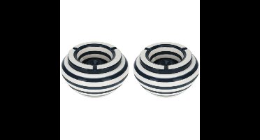 Excellent Houseware Stormasbak gestreept - 2x - Donkergrijs/wit - Dia 14 cm - keramiek