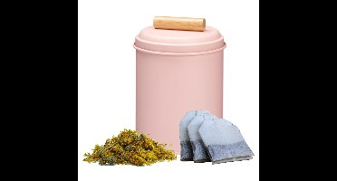 Excellent Houseware Thee bewaarblik - roze - metaal - 14 x 20 cm