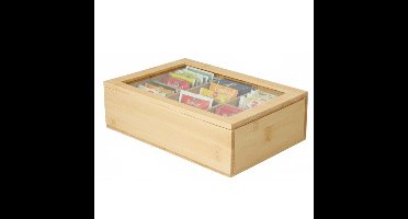 Excellent Houseware Theedoos - 6-vaks - bamboe - 24 x 16 x 7 cm