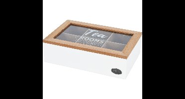 Excellent Houseware Theedoos - 6-vaks - wit/bruin - hout - 24 cm