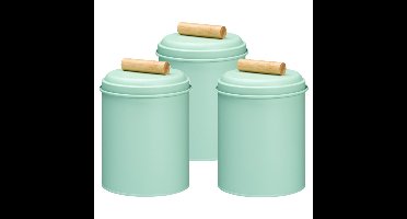 Excellent Houseware Voorraadpot - 3x - 14 x 20 cm - metaal - mintgroen