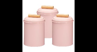Excellent Houseware Voorraadpot - 3x - 14 x 20 cm - metaal - roze