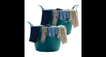 Excellent Houseware wasmand - 2x - petrol blauw - 30 liter - kunststof