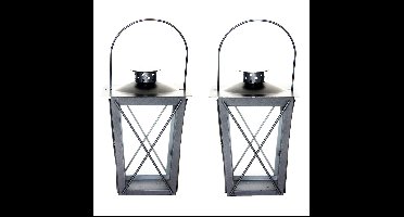 Fancy Flames Lantaarn - 2x - zilverkleurig - metaal - 20 x 12 cm