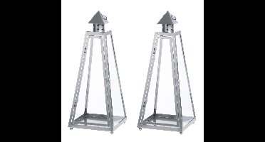 Flancy Flames Windlicht - 2x - grijs - metaal - lantaarn - 54 cm