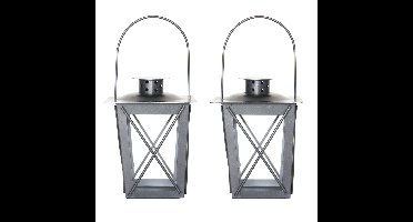 Flancy Flames Windlicht - 2x - ijzer - zilverkleurig - 16cm - lantaarn