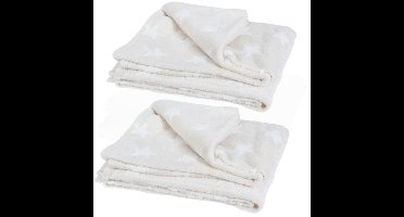 Fleece dekens/plaids - 2x - beige - 130 x 160 cm