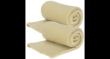 Fleece dekens/plaids - 2x - flax geel - 125 x 150 cm