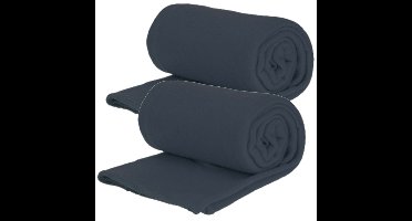 Fleece dekens/plaids - 2x - navy blauw - 125 x 150 cm