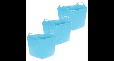 Flexibele emmer - 3x - blauw - 25 liter - kunststof - vierkant - 35 x 38 cm