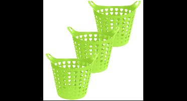 Flexibele wasmand - 3x - groen - 26 liter - kunststof - 40 x 42 cm
