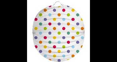 Folat Lampion stippen - 22 cm - wit/regenboog kleuren - papier