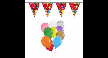 Folat Verjaardag 80 jaar feestartikelen - ballonnen - vlaggetjes