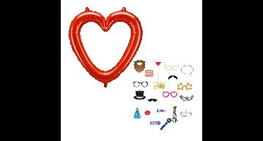 Foto booth set - 10 props - hartvormig frame rood - huwelijk/bruiloft
