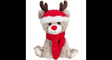 Free & Easy Pluche rendier knuffel - 25 cm - met rode muts en sjaal - knuffeldier