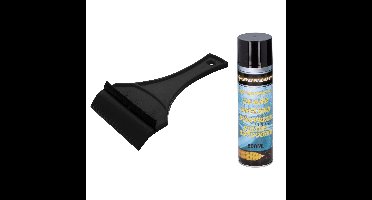 Functionele ijskrabber met rubberen trekker van 18 cm met ruiten ontdooier spray set