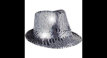 Funny Fashion verkleed hoedje - zilver glitter - carnaval