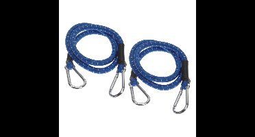 FX Tools Bagage spin/spanelastiek voor fiets/auto - 2x - blauw - 80 cm - elastiek met karabijn haken