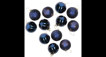 G. Wurm Kerstballen - 12x st - blauw - D6 cm - glas - gedecoreerd